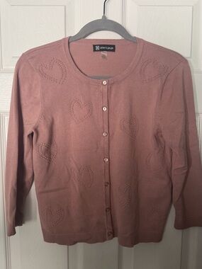 Cable & Gauge Dusty Rose Heart-Pattern Button Cardigan